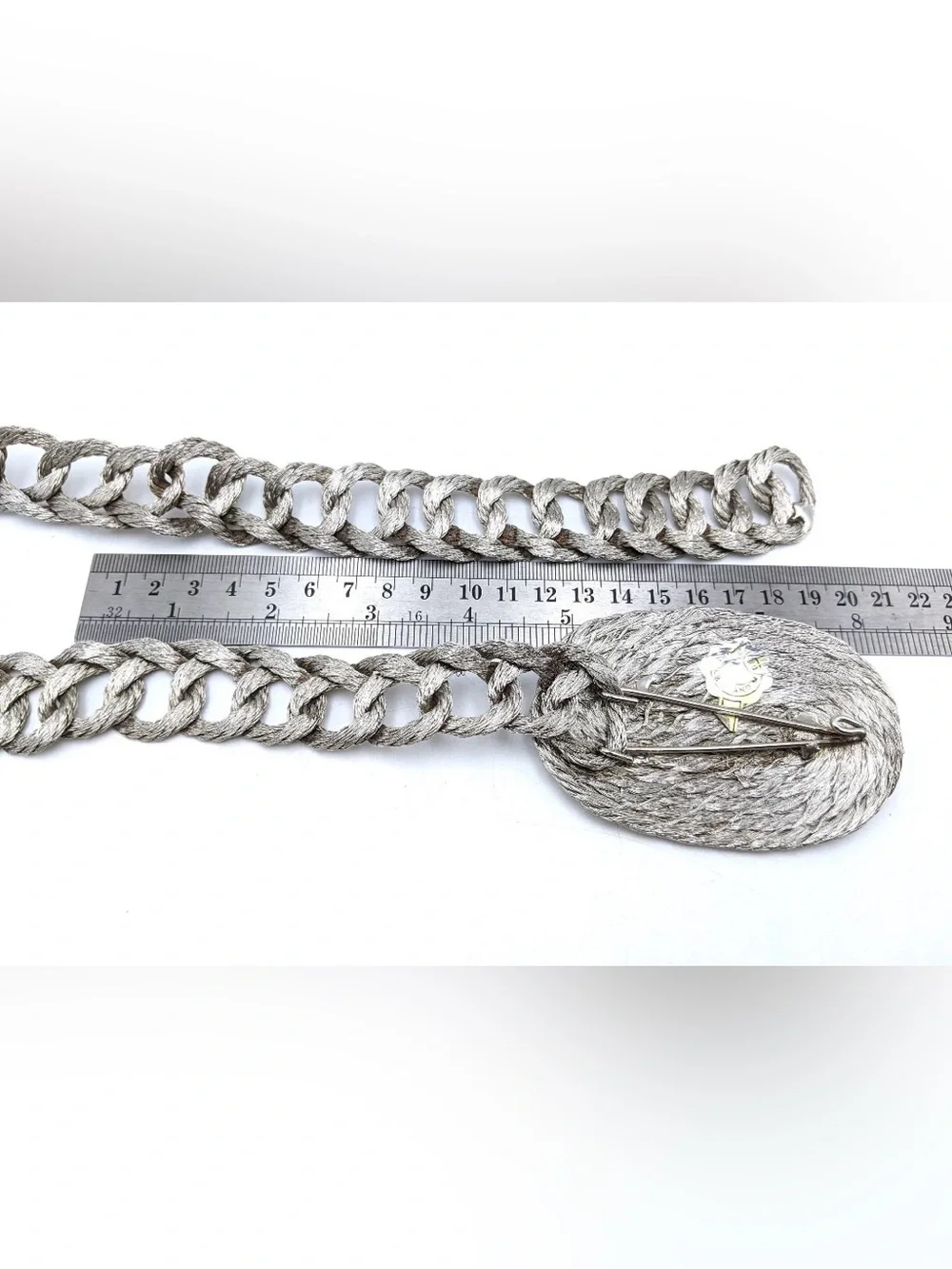 Vtg 70s 80s Greek Woven Wire Chain Belt Silver Tone Adjustable S M L
